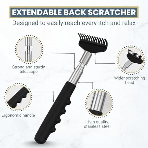 Robust Telescoping Back Scratcher for Instant Itch Relief, Extra Wide Head, Stainless Steel Handle Reaches Anywhere, Back Scratcher for Men, Back Scratcher for Women, Extends from 8" to 27" Gift Box - görsel 2
