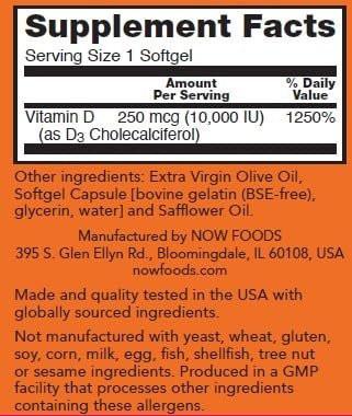 NOW Foods Supplements, Vitamin D-3 10,000 IU, Highest Potency, Structural Support, 200 Softgels - görsel 2
