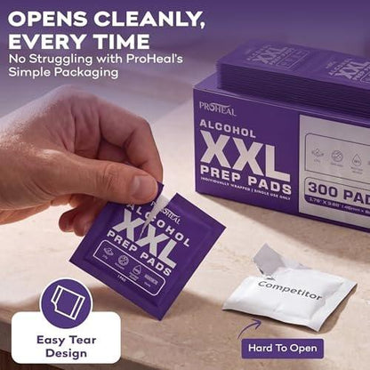 XXL Sterile Alcohol Prep Pads 300 Count - 70% Isopropyl Alcohol Wipes, Individually Wrapped - 2 Ply - Good for Injection Sites and Keeping the Skin Clean, Extra Extra Large 1.75" x 3.25" Pad