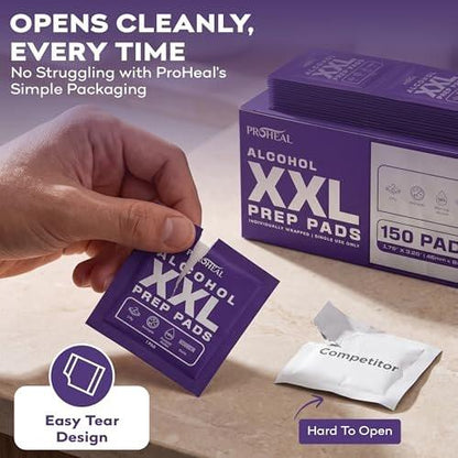 XXL Sterile Alcohol Prep Pads 300 Count - 70% Isopropyl Alcohol Wipes, Individually Wrapped - 2 Ply - Good for Injection Sites and Keeping the Skin Clean, Extra Extra Large 1.75" x 3.25" Pad