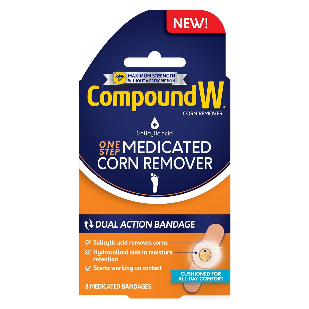 Compound W One Step Medicated Corn Remover Hydrocolloid Corn Pads with Salicylic Acid, 8 Count - görsel 3