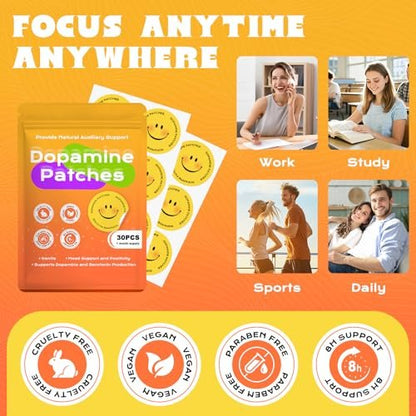 Dopamine Patches Extra Strength, Mood Support Patches for Daily Mood Boost & Positivity Support, Motivation (30 Pcs)