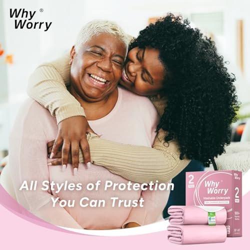 WhyWorry Washable Bed Pads for Adult Incontinence, 34" x 36" (Pack of 2) Washable Pee Pads for Bed Wetting, Heavy Absorbency Reusable Underpads for Elderly & Kids, Waterproof Mattress Protector, Pink - görsel 2