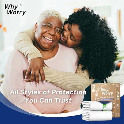 WhyWorry Washable Bed Pads for Adult Incontinence, 34" x 36" (Pack of 2) Washable Pee Pads for Bed Wetting, Heavy Absorbency Reusable Underpads for Elderly & Kids, Waterproof Mattress Protector, White