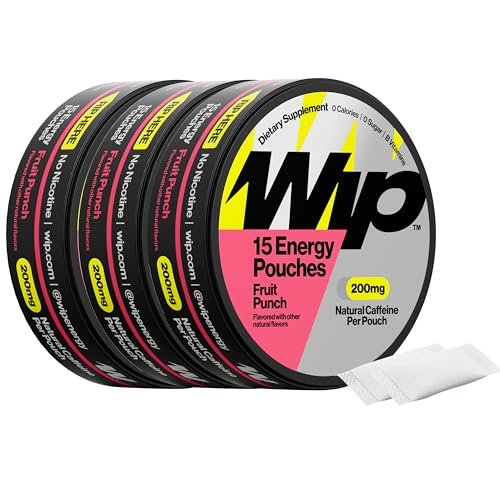 Wip Energy Pouches, Sugar Free Blend with 200 MG Natural Caffeine, B Vitamins, Minerals & L Theanine for Energy Support, Pre Workout for Active Lifestyles, Fruit Punch, 3 Cans, 15 Pouches per can - görsel 2