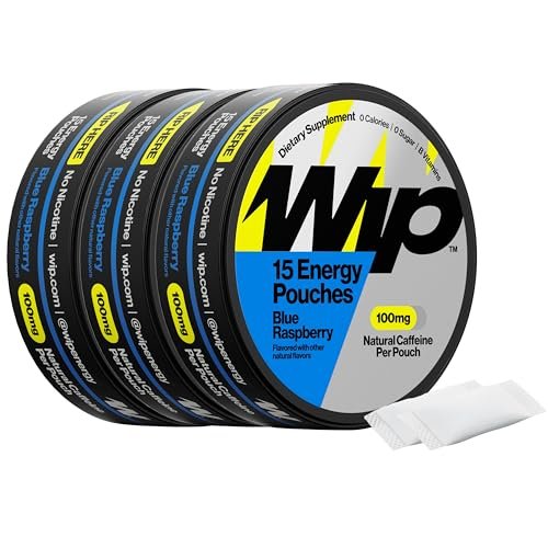 Wip Energy Pouches, Sugar Free Blend with 100 MG Natural Caffeine, B Vitamins, Minerals & L Theanine for Energy Support, Pre Workout for Active Lifestyles, Blue Raspberry, 3 Cans, 15 Pouches per can - görsel 2