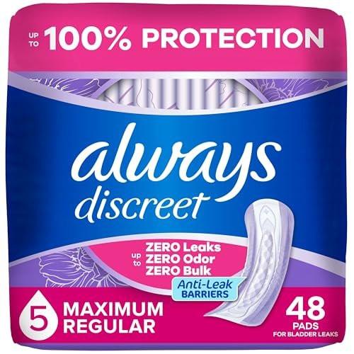 Always Discreet Adult Incontinence Pads for Women, Maximum Absorbency, Regular Length, Postpartum Pads, Up to 100% Bladder Leak Protection, 48 Count - görsel 2