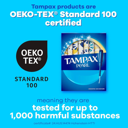 Tampax Pearl Tampons Multipack, with LeakGuard Braid, Super/Super Plus/Ultra Absorbency, Up to 100% Leak and Odor Free Protection, Unscented, 45 Count