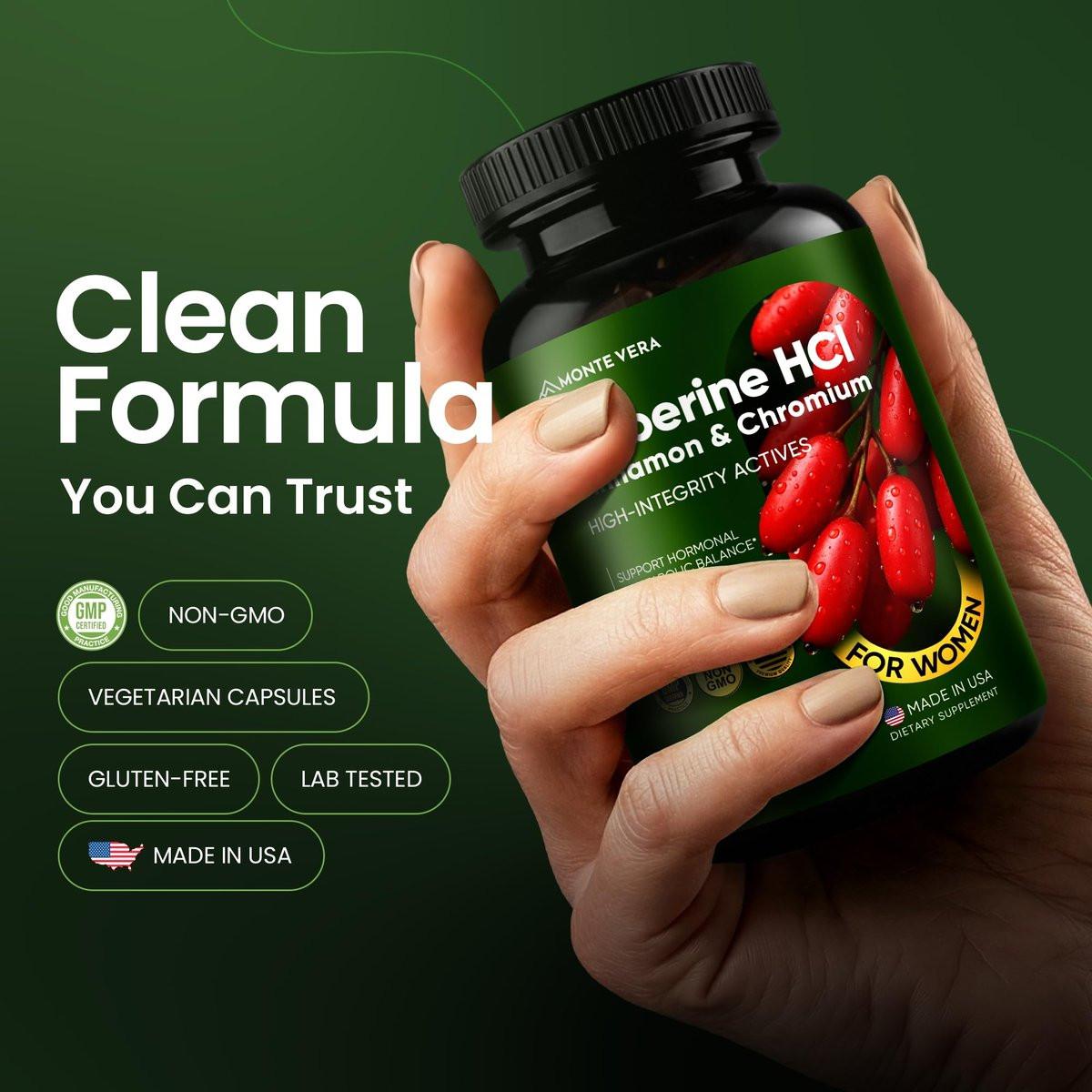 MONTE VERA Berberine Supplement HCL 1500mg with Ceylon Cinnamon & Chromium – Highly Absorbable Formula for Hormonal & Metabolic Health, Steady Energy – Non-GMO (90 Capsules) - görsel 9