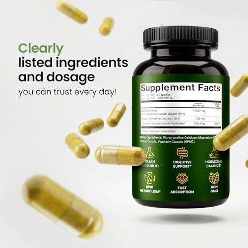 MONTE VERA Berberine Supplement HCL 1500mg with Ceylon Cinnamon & Chromium – Highly Absorbable Formula for Hormonal & Metabolic Health, Steady Energy – Non-GMO (90 Capsules) - görsel 18