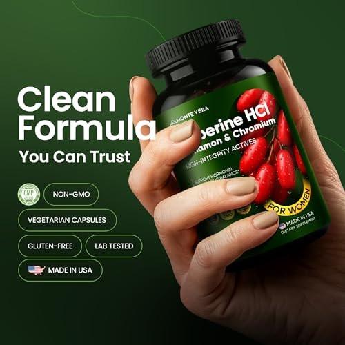 MONTE VERA Berberine Supplement HCL 1500mg with Ceylon Cinnamon & Chromium – Highly Absorbable Formula for Hormonal & Metabolic Health, Steady Energy – Non-GMO (90 Capsules) - görsel 10