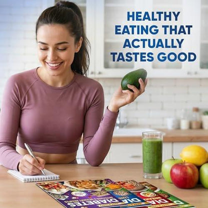 Diabetes Food List And Meal Planner Kit – 480+ Diabetes Foods List Chart & 100 Recipe Collection – Tracks Carbs, Kcal & Protein – Low Glycemic Index Diet & Blood Sugar Control for Type 1 & 2 Diabetes