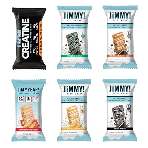 JiMMY! Protein Bar, 12 Count - High Performance Energy Bar with Caffeine and Turmeric, Low Sugar, 25g of Protein, High Protein | Variety Pack 12ct - görsel 2