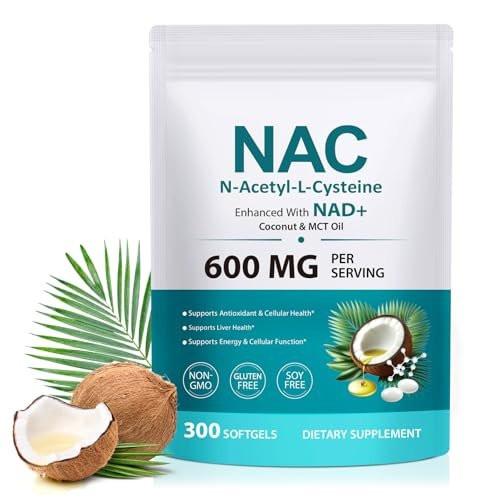 AIQIUSHA NAC Supplement 600mg, N-Acetyl Cysteine Softgels with Coconut & MCT Oil, Supports Antioxidant Activity & Cellular Function, Non-GMO, Gluten Free, 300 Softgels (1 Pack) - görsel 6