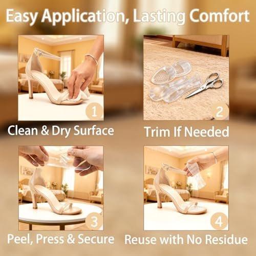 Weight Shifting Gel Insoles for High Heels & Sandals - Women's Transparent Non-Slip Comfort Pads for All-Day Pain Relief in Open Toe Shoes, 3-Size Set (Medium-US 8-9.5 Women Shoes) - görsel 3