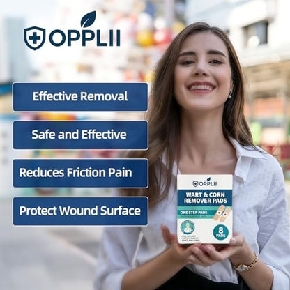 opplii Wart & Corn Remover Pads with 40% Salicylic Acid – Extra Strength Wart Pads for Thickened Skin on Feet & Hands, Waterproof Wart Care Pads