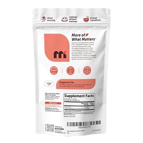 Micro Ingredients Astaxanthin 24mg with MCT Oil, 30 Softgels | Max Strength Astaxanthin Antioxidant Supplements* | Fresh Microalgae Source | Non-GMO, Gluten Free, No Soy - görsel 3