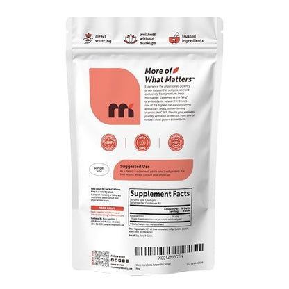 Micro Ingredients Astaxanthin 24mg with MCT Oil, 30 Softgels | Max Strength Astaxanthin Antioxidant Supplements* | Fresh Microalgae Source | Non-GMO, Gluten Free, No Soy