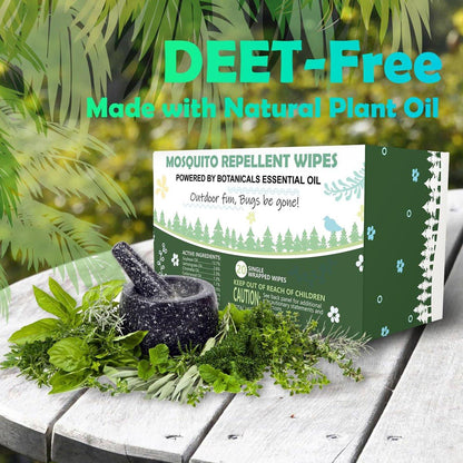 Natural Mosquito Repellent Wipes, DEET Free Insect & Bug Repellent Wipes, Easy to Use, Long Lasting, Travel Sized, 20 Packs