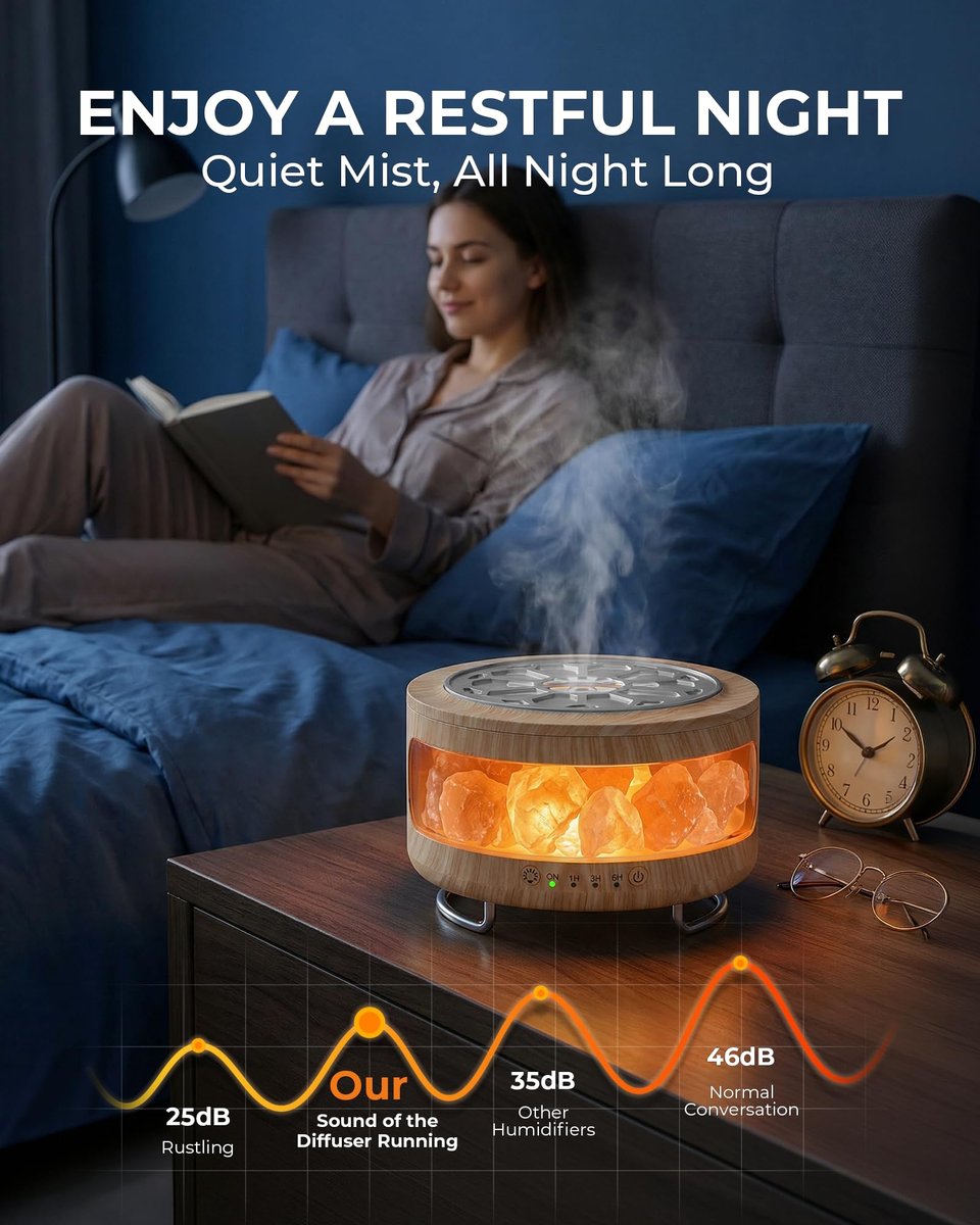 Essential Oil Diffuser with Himalayan Salt Lamp, 350ml Ultrasonic Aromatherapy Humidifier, 7 Colors LED Light, Timer & Auto Shut-Off for Home Bedroom Office Spa Yoga - görsel 13