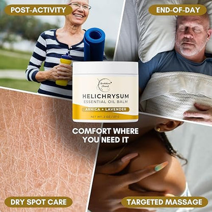Brookethorne Naturals Helichrysum Balm | Highly Concentrated Helichrysum Essential Oil Balm for Fragile Skin | Arnica Montana, Castor Oil & Lavender | 2oz