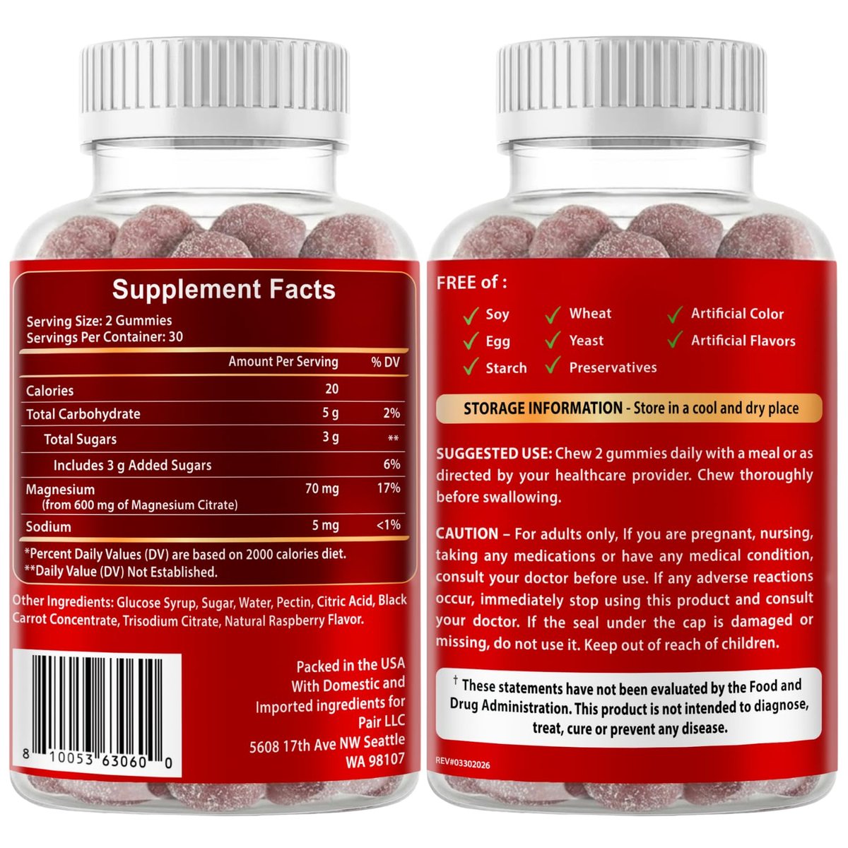 Vitboost Magnesium Citrate Gummies 600mg - 60 Count Vegan Magnesium Gummies for Relaxation & Muscle Support - Natural Raspberry Flavor - Non-GMO, Gluten Free, Plant Based - görsel 5