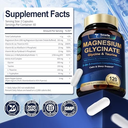 9-in-1 Magnesium Glycinate 1000mg - Support Stress Relief, Sleep, Nerves, Muscles, and Metabolism - Magnesium Vitamin B & Amino Acid Triple Complex | High Absorption Chelated Formula - 120 Capsules - görsel 12