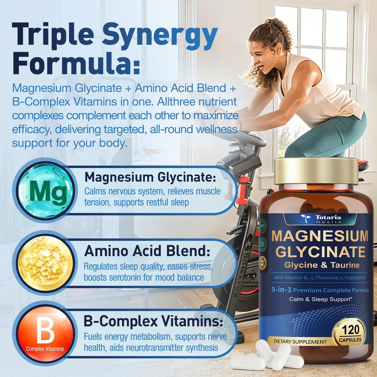 9-in-1 Magnesium Glycinate 1000mg - Support Stress Relief, Sleep, Nerves, Muscles, and Metabolism - Magnesium Vitamin B & Amino Acid Triple Complex | High Absorption Chelated Formula - 120 Capsules - görsel 7