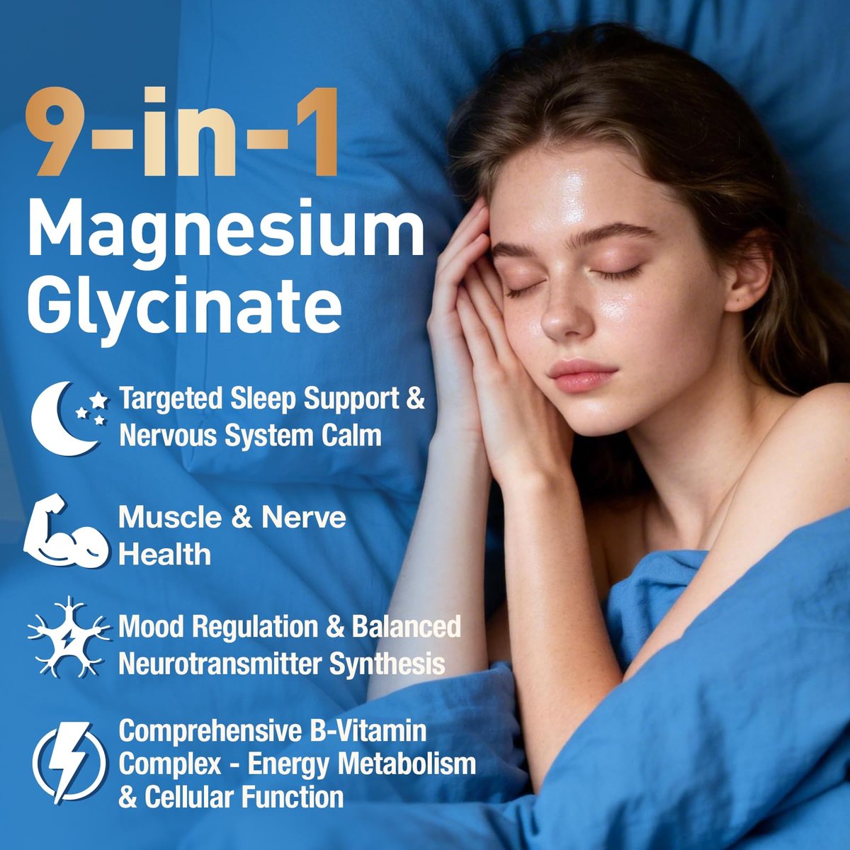 9-in-1 Magnesium Glycinate 1000mg - Support Stress Relief, Sleep, Nerves, Muscles, and Metabolism - Magnesium Vitamin B & Amino Acid Triple Complex | High Absorption Chelated Formula - 120 Capsules - görsel 5