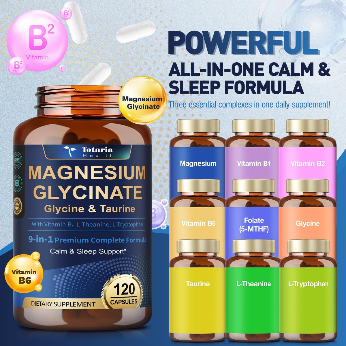 9-in-1 Magnesium Glycinate 1000mg - Support Stress Relief, Sleep, Nerves, Muscles, and Metabolism - Magnesium Vitamin B & Amino Acid Triple Complex | High Absorption Chelated Formula - 120 Capsules - görsel 9