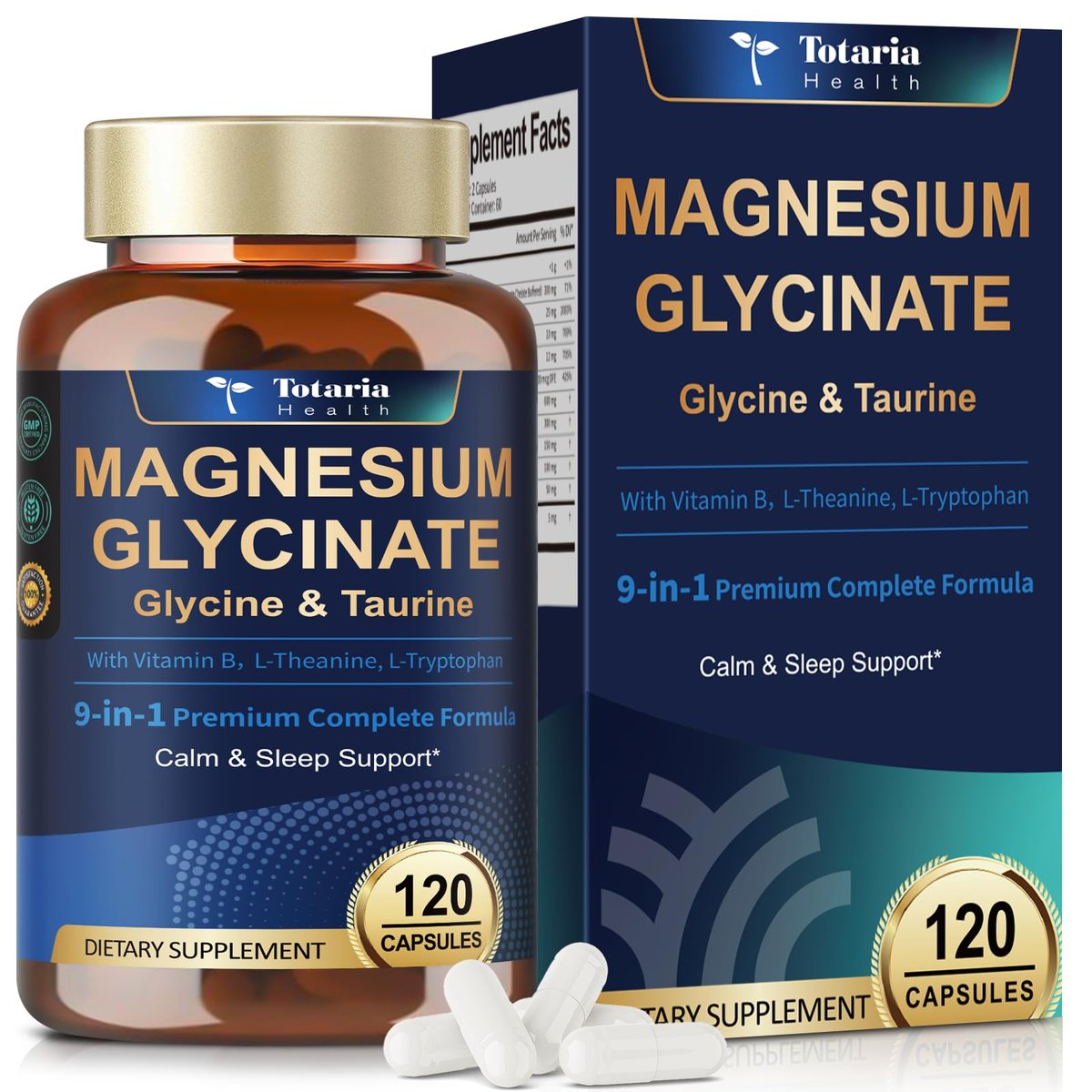 9-in-1 Magnesium Glycinate 1000mg - Support Stress Relief, Sleep, Nerves, Muscles, and Metabolism - Magnesium Vitamin B & Amino Acid Triple Complex | High Absorption Chelated Formula - 120 Capsules - görsel 1