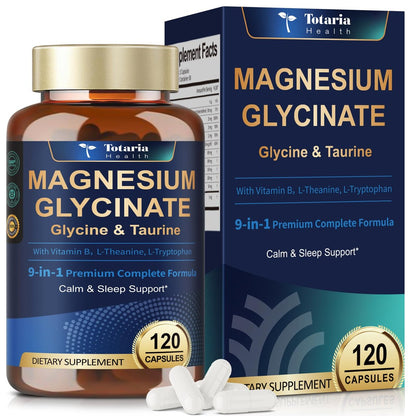 9-in-1 Magnesium Glycinate 1000mg - Support Stress Relief, Sleep, Nerves, Muscles, and Metabolism - Magnesium Vitamin B & Amino Acid Triple Complex | High Absorption Chelated Formula - 120 Capsules