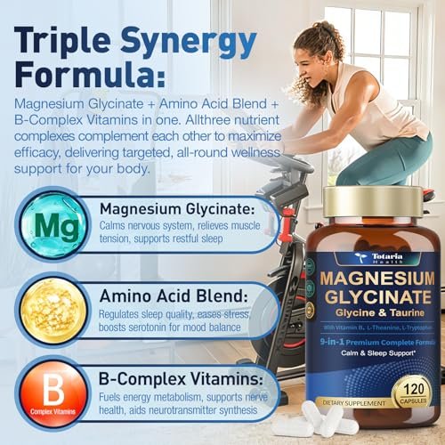 9-in-1 Magnesium Glycinate 1000mg - Support Stress Relief, Sleep, Nerves, Muscles, and Metabolism - Magnesium Vitamin B & Amino Acid Triple Complex | High Absorption Chelated Formula - 120 Capsules - görsel 8