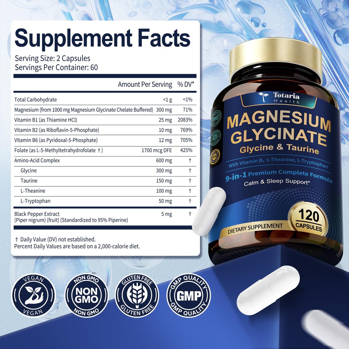 9-in-1 Magnesium Glycinate 1000mg - Support Stress Relief, Sleep, Nerves, Muscles, and Metabolism - Magnesium Vitamin B & Amino Acid Triple Complex | High Absorption Chelated Formula - 120 Capsules - görsel 11