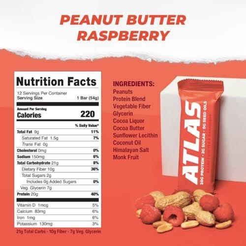 Atlas Real Food Protein Bar – 20g Protein, 10g Fiber, 1g Sugar, No Seed Oils, No Artificial Sweeteners (Variety, 4 Count) - görsel 4