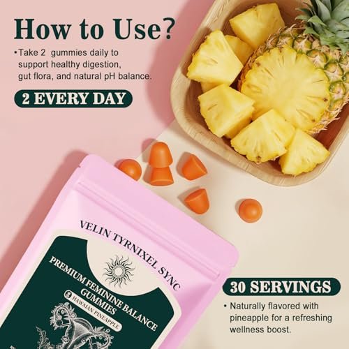 Probiotic Gummies for Women - Vital Prebiotic Source for Feminine Health, pH Balance & Odor Control - Vegan Daily Digestive & Immune Support, Pineapple Flavor, Sugar-Free, 60 Count - görsel 13