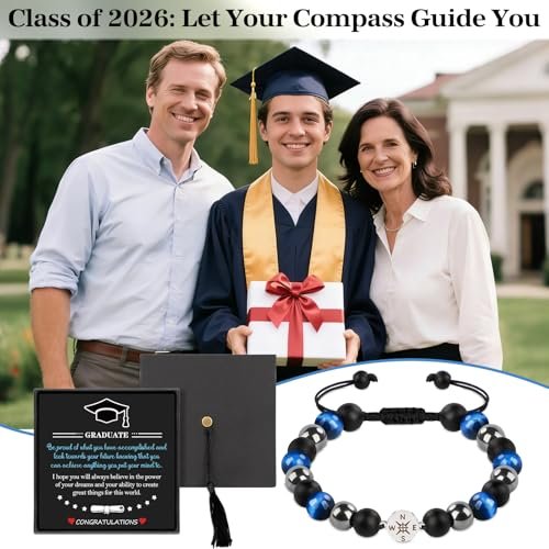 2026 Graduation Gifts with Cap Box, Class of 2026 Graduation Decorations, Adjustable Natural Stone Bracelet for Senior High School College Graduate, Inspirational Gift for Boy Son Friends Classmates - görsel 10