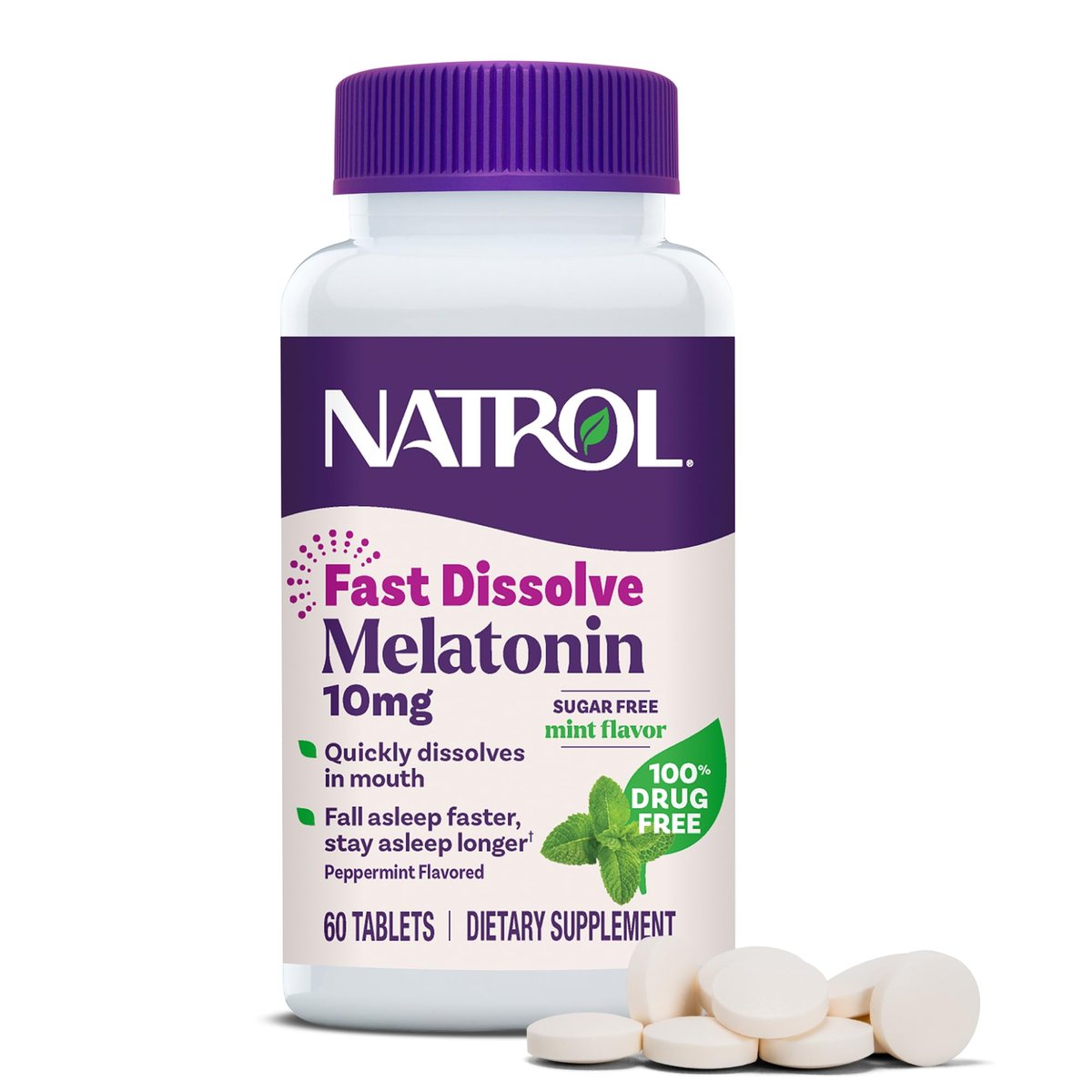 Natrol Melatonin 10mg Fast Dissolve Tablets - Peppermint Flavor, 60 Count, Sleep Support, Fast Dissolve Melatonin for Adults, 60-Day Supply - görsel 1