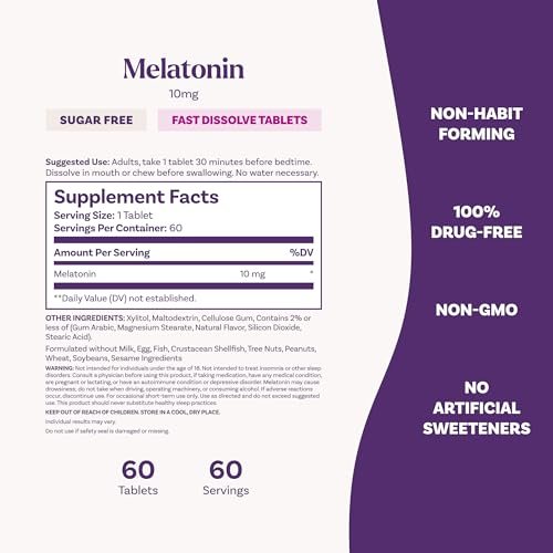 Natrol Melatonin 10mg Fast Dissolve Tablets - Peppermint Flavor, 60 Count, Sleep Support, Fast Dissolve Melatonin for Adults, 60-Day Supply - görsel 10
