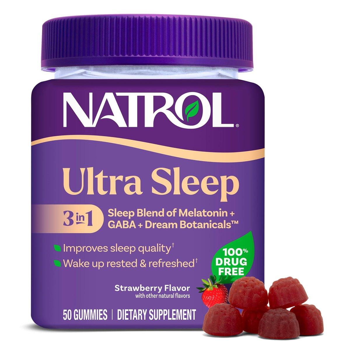 Natrol Ultra Sleep 3-in-1 100% Drug-Free Sleep Aid Blend with Melatonin, GABA & Botanicals, Dietary Supplement, Non-Habit Forming, 50 Gummies - görsel 2