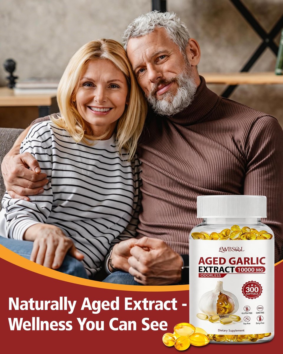 WBSQL Odorless Aged Garlic Extract 10,000 mg - 300 Softgels, 2 Year Aged Garlic Supplements for Heart & Immune Support - Natural Antioxidant Supplement, Non-GMO, Gluten-Free, Vegan - görsel 9