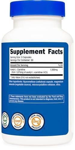 Nutricost Acetyl L-Carnitine (ALCAR) 1,500mg (from 1,875 of Acetyl L-Carnitine HCl) Per Serving, 90 Capsules for 30 Servings Per Bottle - Vegan, GMO-Free, Gluten-Free - görsel 3