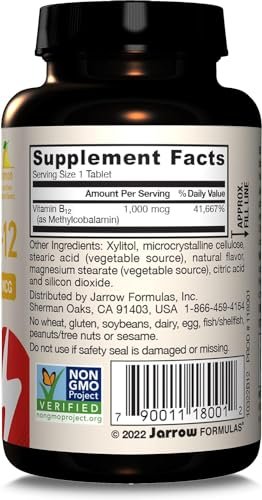 Jarrow Formulas Methyl Vitamin B-12 1000 mcg, 100 Chewable Tablets, Lemon Flavored - Vitamin B12 - Supports Cellular Energy Production, Brain Health & Metabolism - 100 Servings (Pack of 2) - görsel 11
