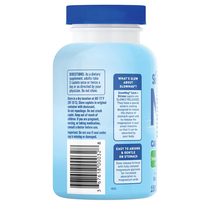 SlowMag Magnesium Glycinate Caplets, 150 Count, Slow-Release, Calm & Stress Support, Healthy Sleep, Gentle on Stomach, Magnesium Glycinate Supplements for Women & Men