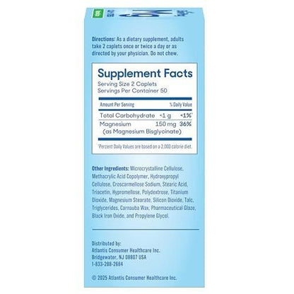 SlowMag Magnesium Glycinate Caplets, 100 Count, Slow-Release, Calm & Stress Support, Healthy Sleep, Gentle on Stomach, Magnesium Glycinate Supplements for Women & Men