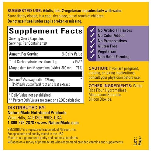 Nature Made Ashwagandha KSM 66 + Reishi Mushroom Capsules, Stress Relief Blend Ashwagandha and Mushroom Supplement, 60 Capsules, 30 Day Supply - görsel 13