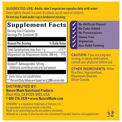 Nature Made Ashwagandha KSM 66 + Reishi Mushroom Capsules, Stress Relief Blend Ashwagandha and Mushroom Supplement, 60 Capsules, 30 Day Supply