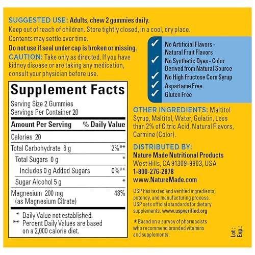 Nature Made Zero Sugar Magnesium Citrate Gummies 200 Mg Per Serving, Muscle & Bone Support, Aspartame Free, 40 Sugar Free High Absorption Magnesium Gummies, 20 Day Supply - görsel 11