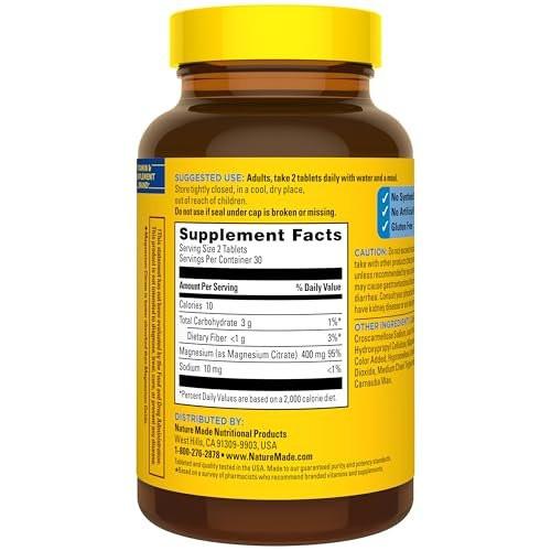 Nature Made Extra Strength Dosage Magnesium Citrate Tablets, High Absorption Magnesium Citrate 400mg Per Serving, Bone and Muscle Support, 60 Tablets, 30 Day Supply - görsel 2
