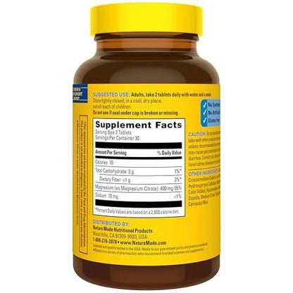 Nature Made Extra Strength Dosage Magnesium Citrate Tablets, High Absorption Magnesium Citrate 400mg Per Serving, Bone and Muscle Support, 60 Tablets, 30 Day Supply
